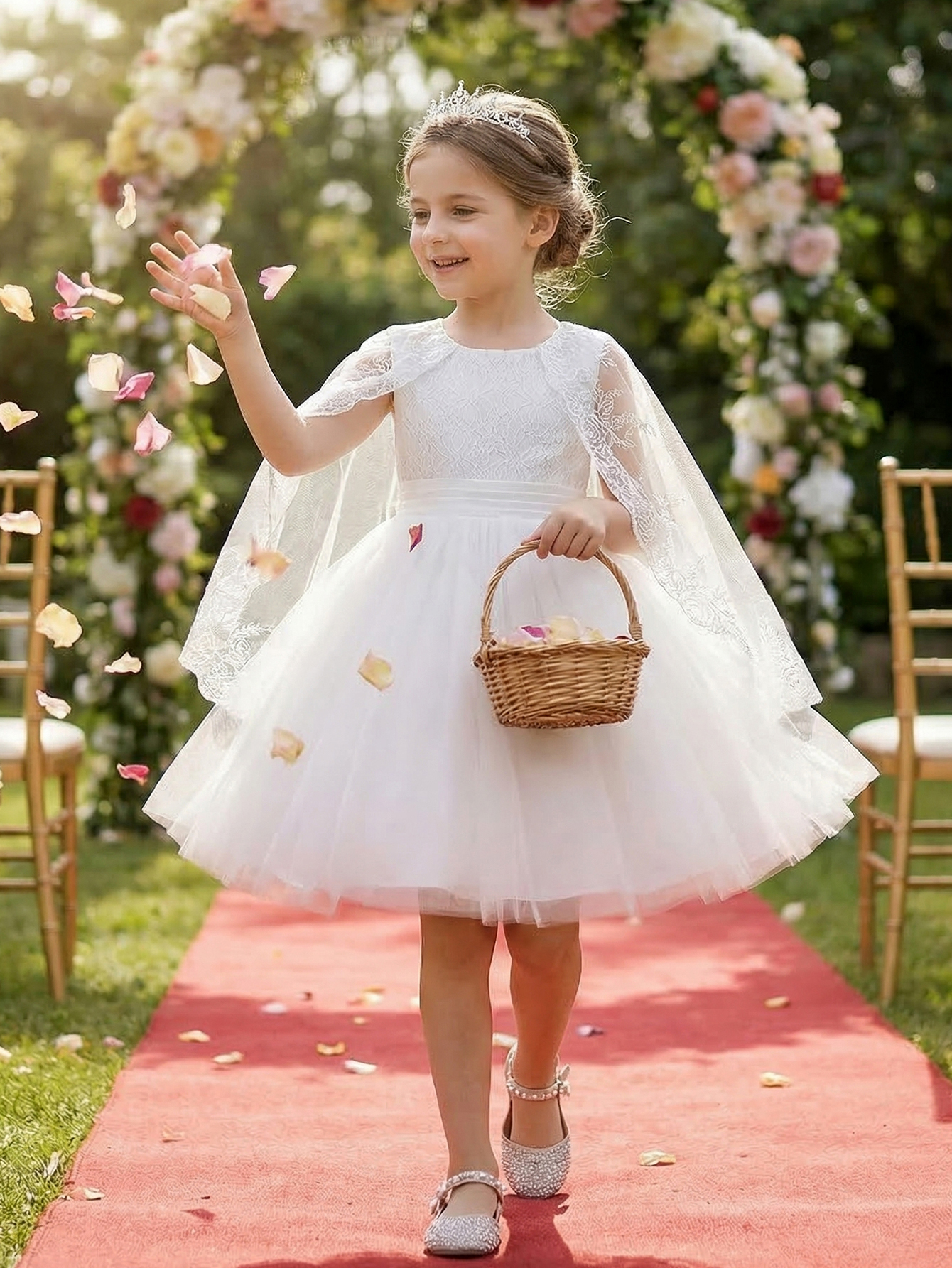 Embroidery White Dress - White Formal Wedding Gown for Tween
