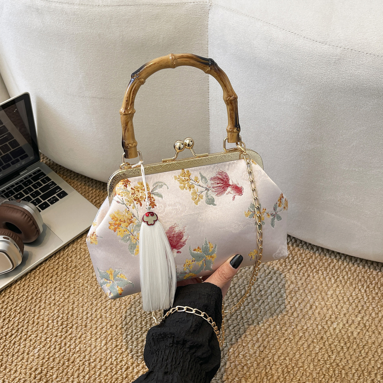 Embroidery Fish - Vintage Chinese Style Women Handbag Bamboo