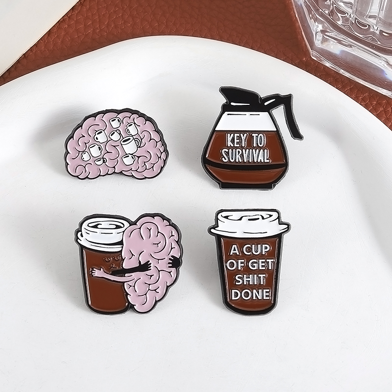 Embroidery House - Coffee Brain Enamel Pins Gift for