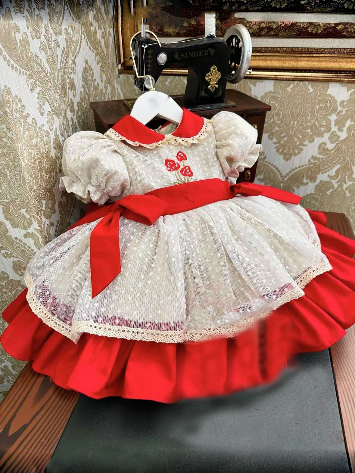 Embroidery Underlay - Baby Girl Summer Strawberry Embroidery Vintage