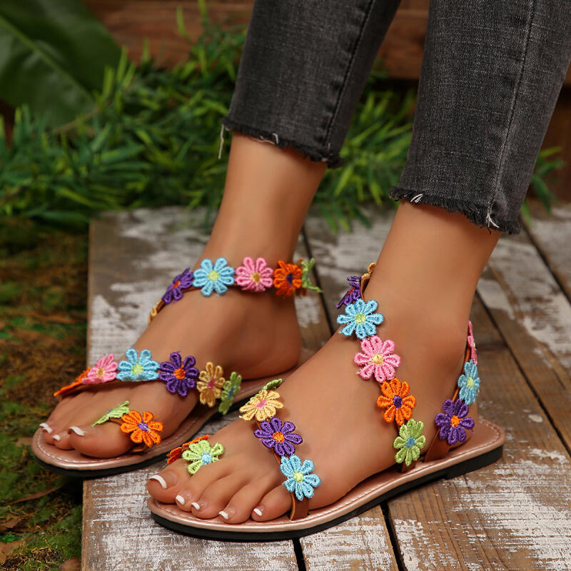 Embroidery Ideas - Bohemian Embroidery Flower Designer Sandals Women