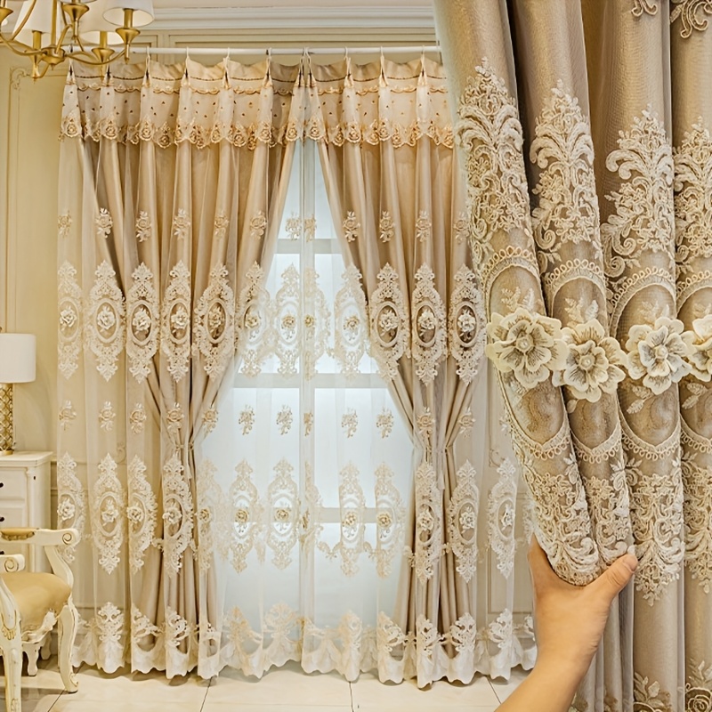 Embroidery Machine - 1pc Luxury Double-layer European Curtains, with