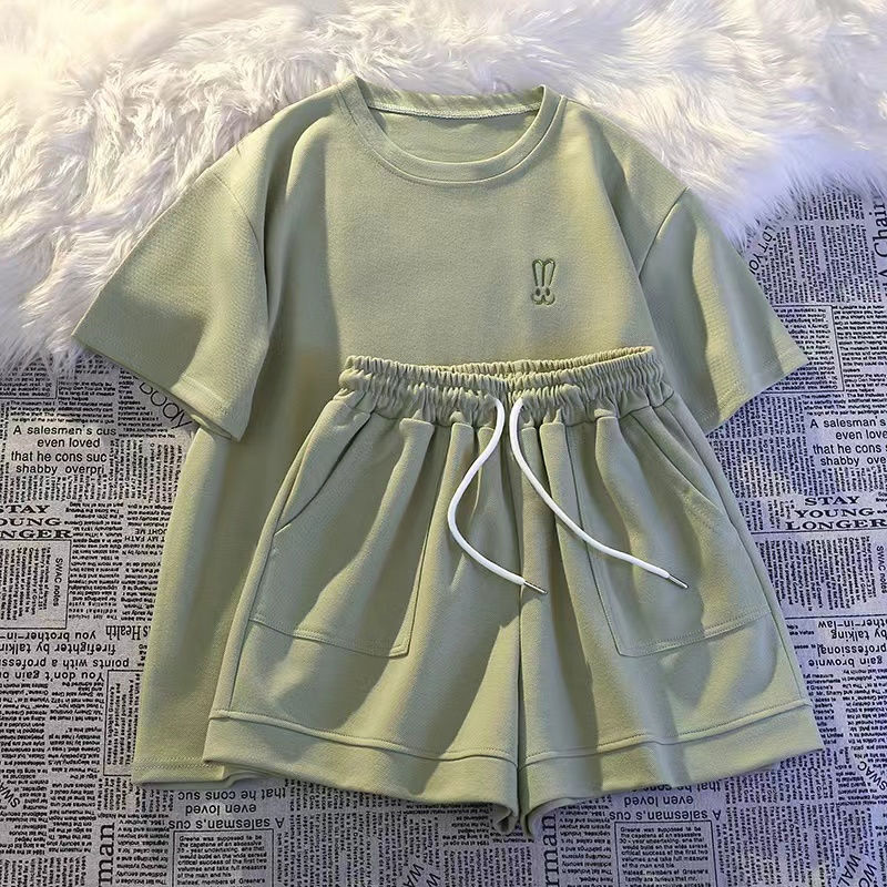 Embroidery On Shirt - Women Short Sleeve Shorts Sports Casual