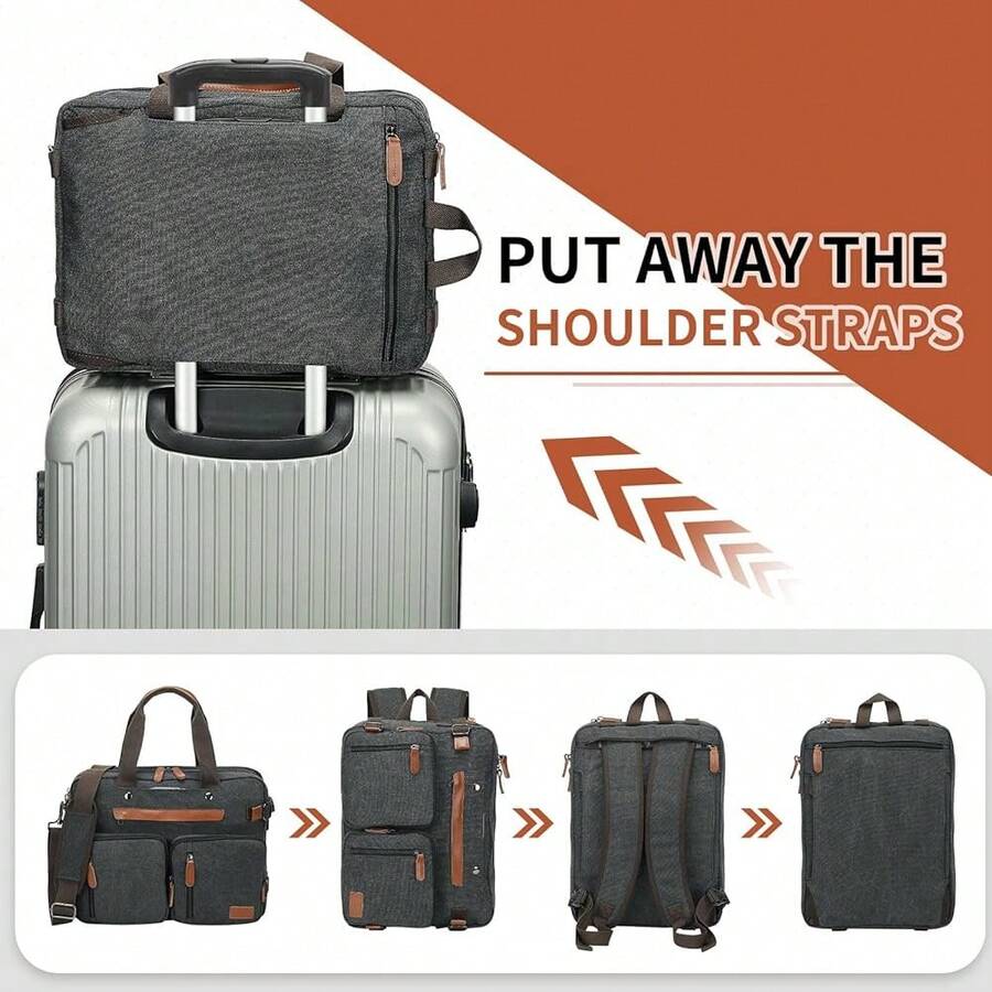 Embroidery Bag - Canvas Laptop Backpack 3-In-1 Convertible Bag