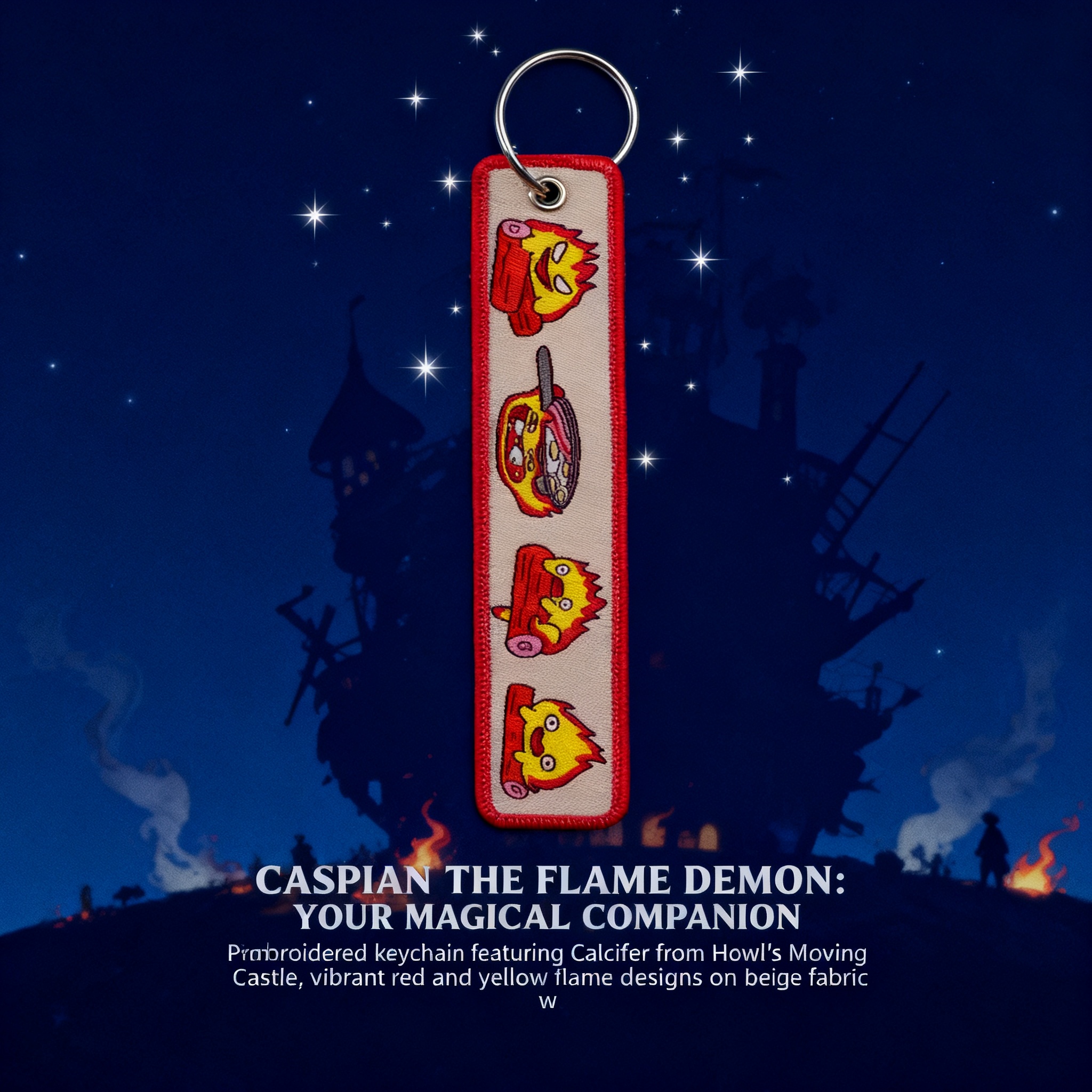 Embroidery Bag - Anime Fire Embroidery Key Fobs Cute