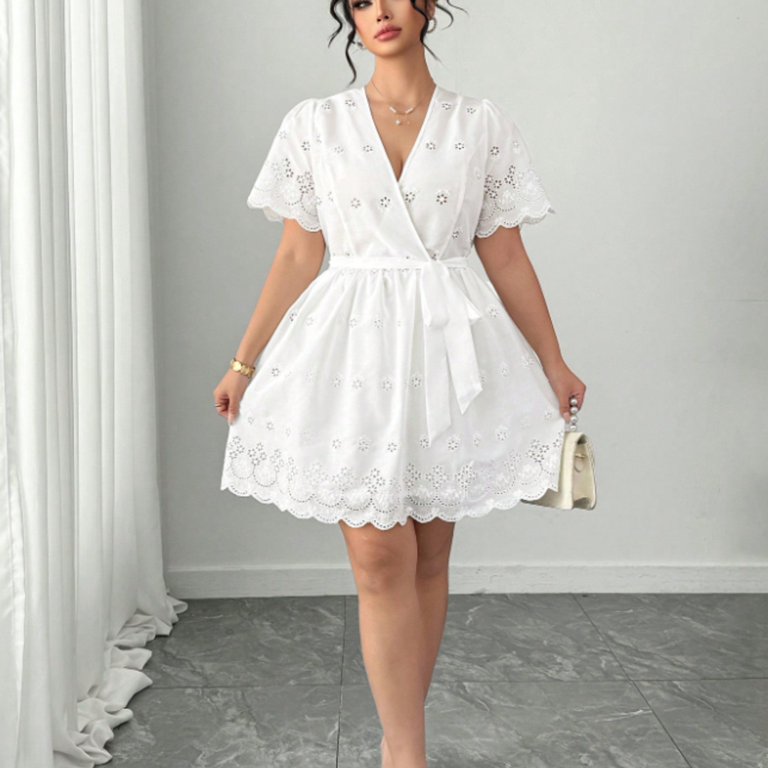 Embroidery White Dress - Plus Size White Eyelet Embroidery Dress