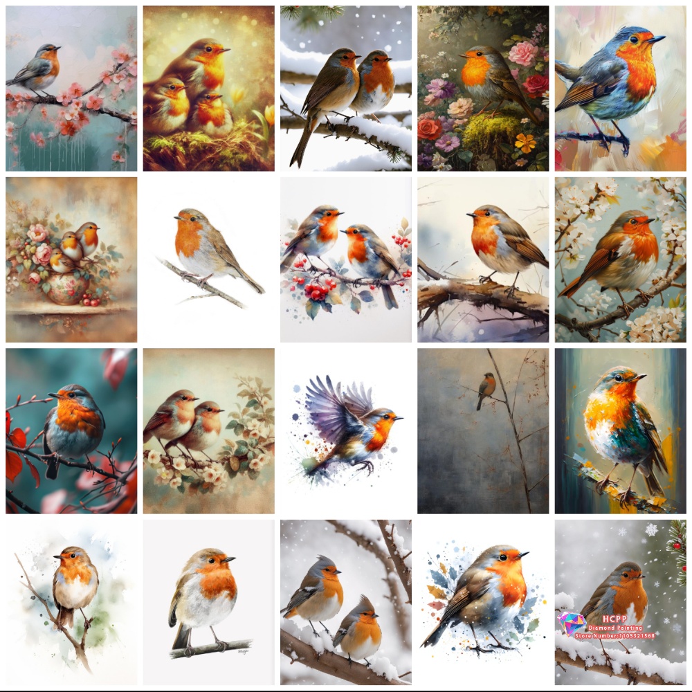 Embroidery Artwork - unframe Robin Bird Cute Robin Cartoon