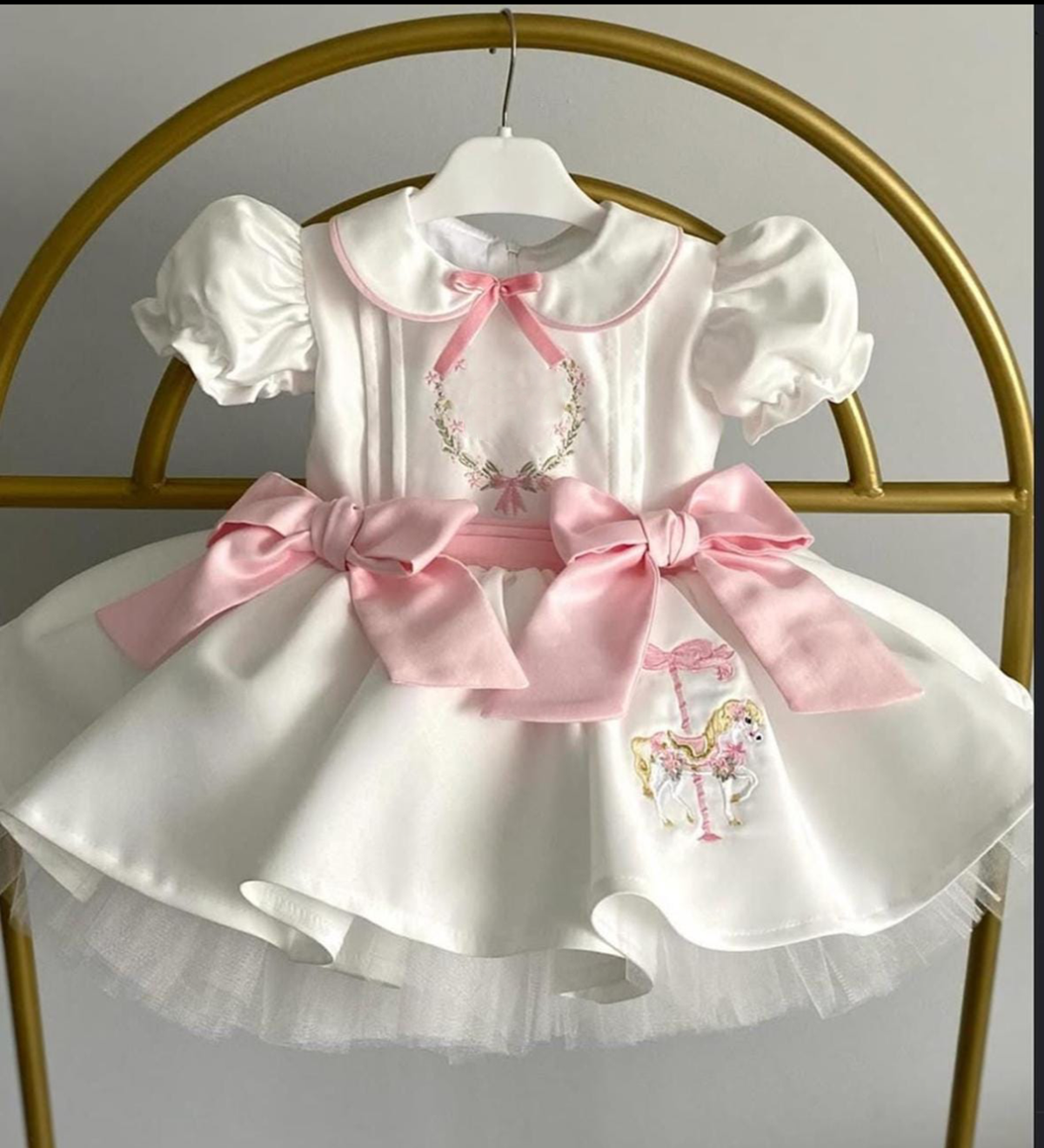 Embroidery White Dress - Summer Girl Sweet Carousel Embroidery Pink