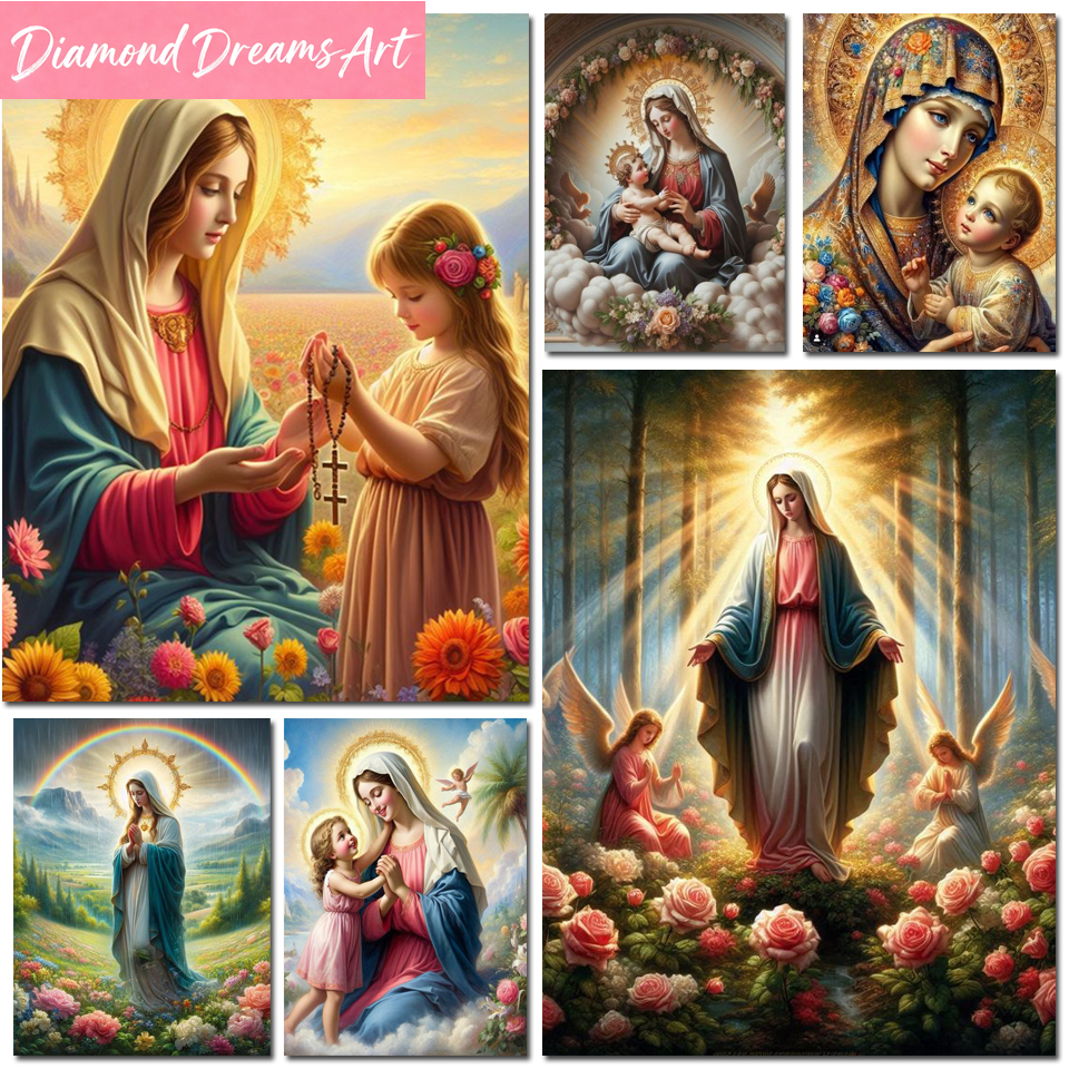Embroidery Roses - Frameless,Diamond Painting Virgin Mary Flower Diy