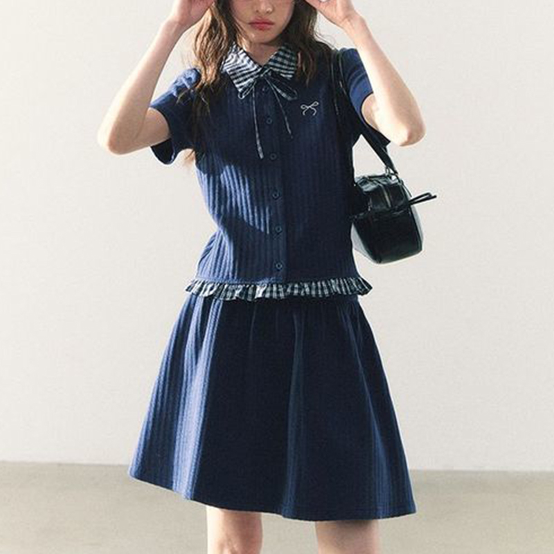 Summer Knitted Preppy Style Tw - Embroidery Cotton Shirt avis et prix