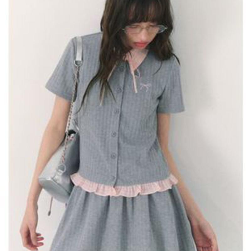 Summer Knitted Preppy Style Tw - Embroidery Cotton Shirt avis et prix