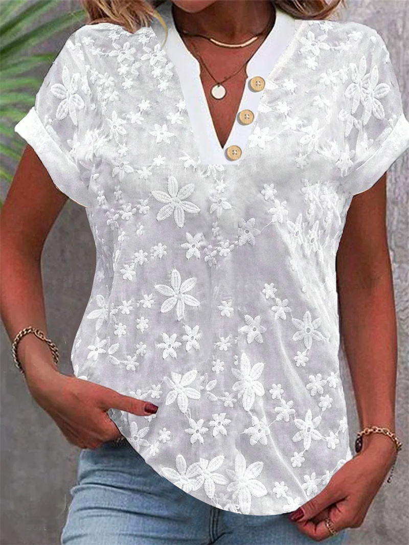 Summer Women White Floral Embr - Embroidery On Shirt avis et prix