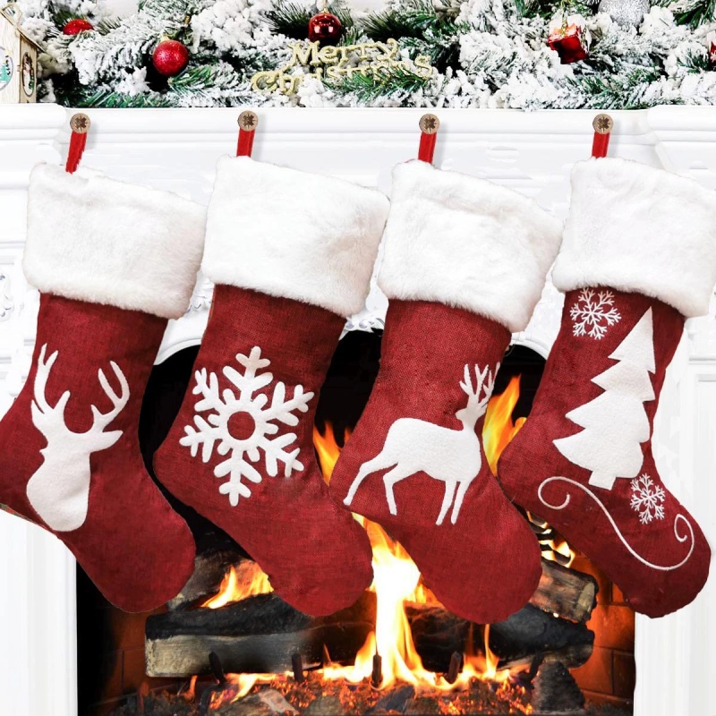 Red Santa Stocking Elk Snowfla - Embroidery Xmas Stocking avis et prix