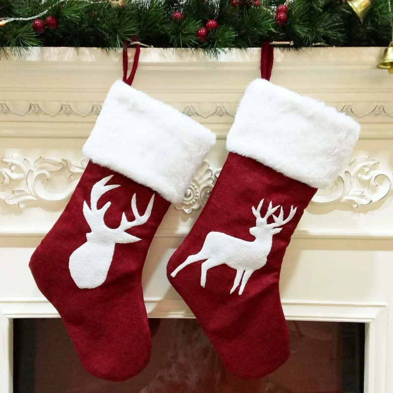 Red Santa Stocking Elk Snowfla - Embroidery Xmas Stocking avis et prix