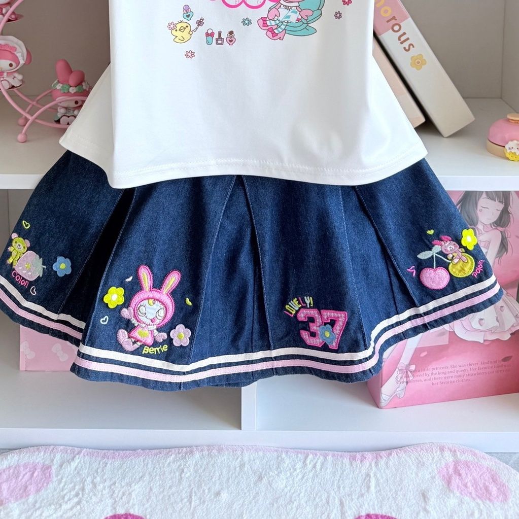 Japanese Sweet Skirt Sets Summ - Embroidery Cotton Shirt avis et prix