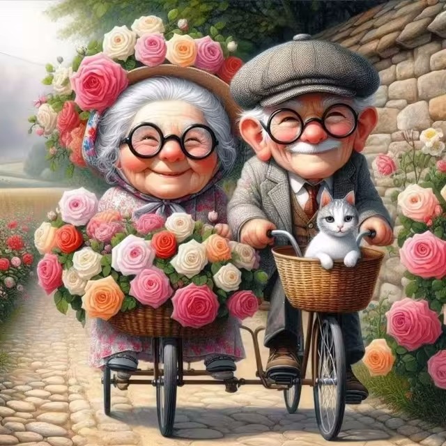 Cartoon Happy Old Couple 5D Fu - Embroidery Ideas avis et prix
