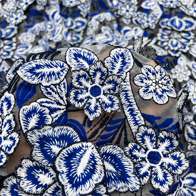 1yard Blue and white porcelain - Embroidery White Dress avis et prix