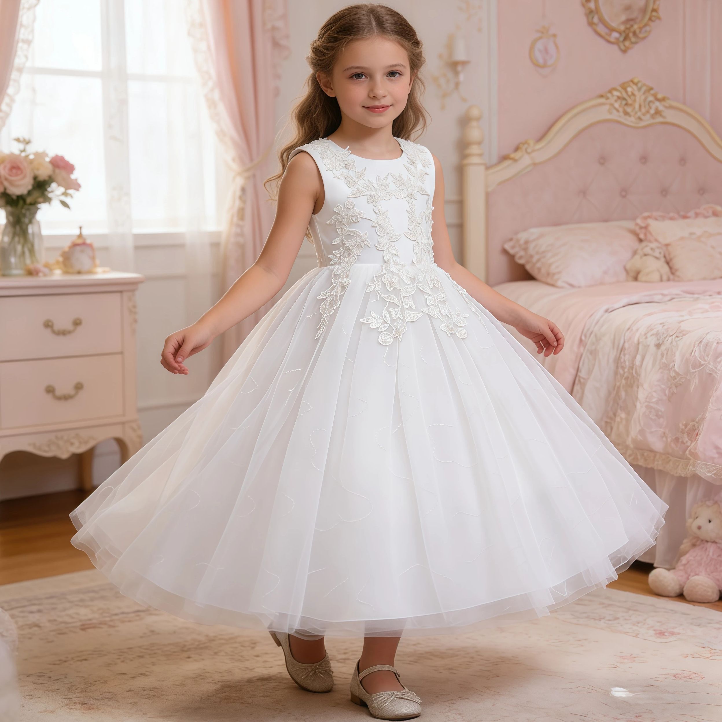 Teenage Girls Sequins Embroide - Embroidery White Dress avis et prix
