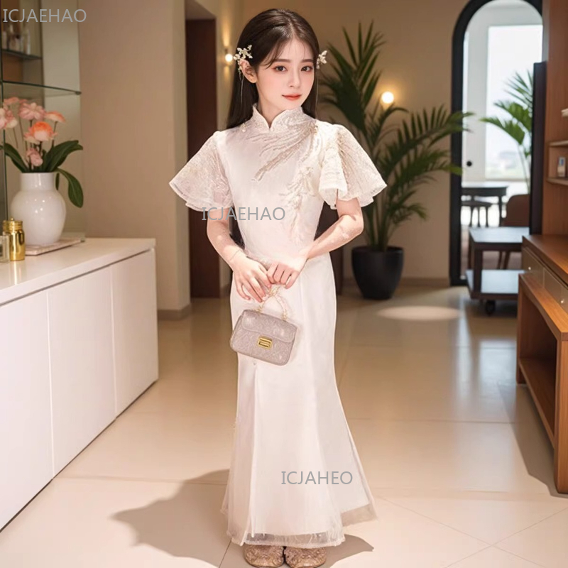 White Girls Qipao Dress Kids C - Embroidery White Dress avis et prix