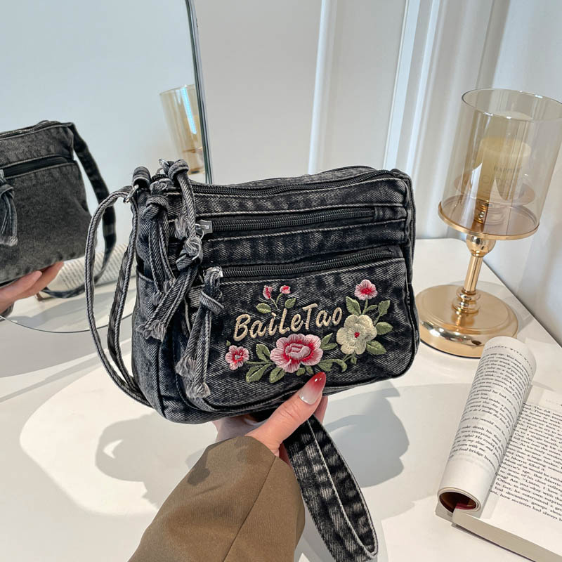 Lightweight Denim Zipper Cross - Embroidery Fish avis et prix