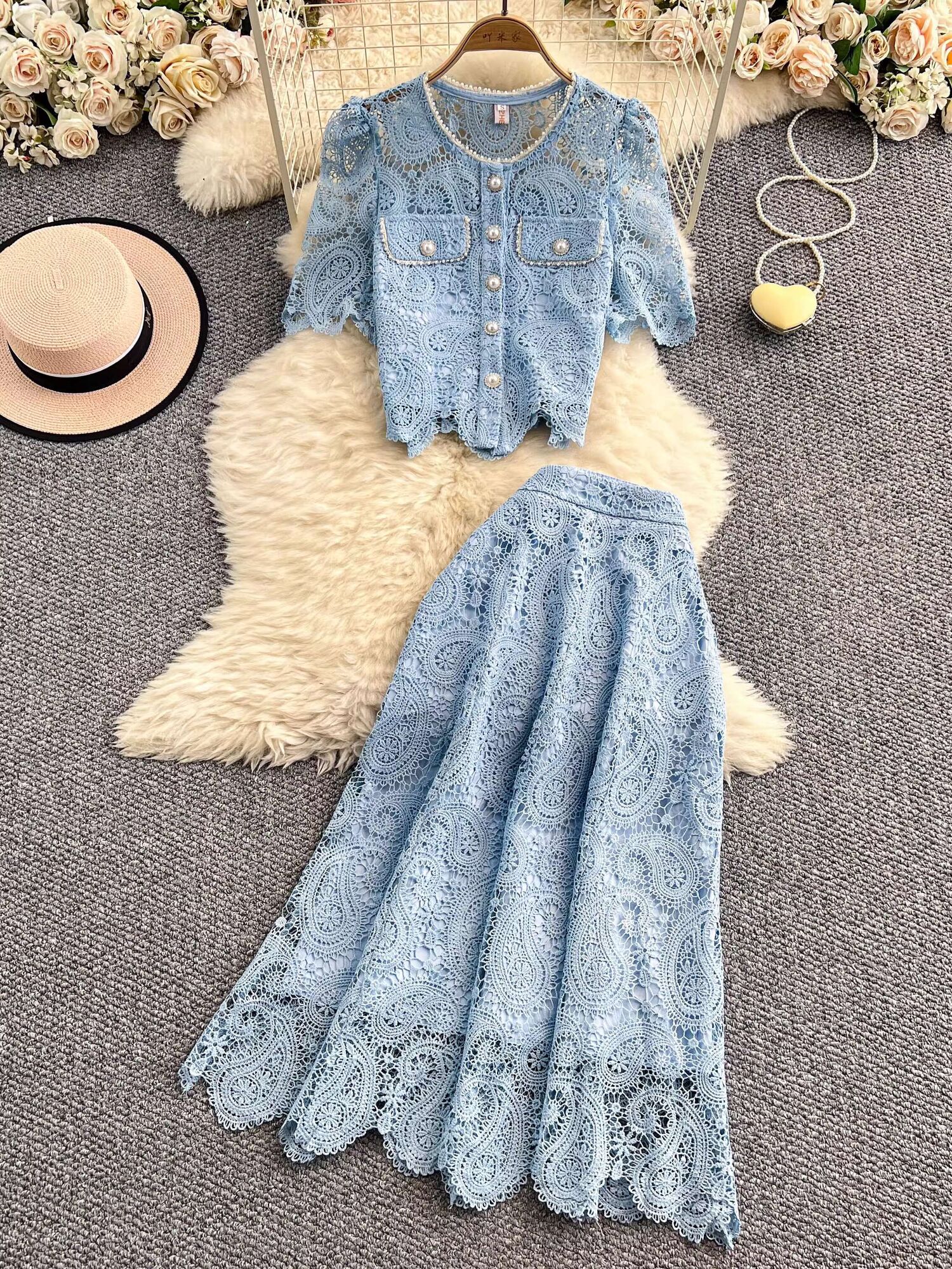 Elegant Pearl Long Dress Suits - Embroidery On Shirt avis et prix