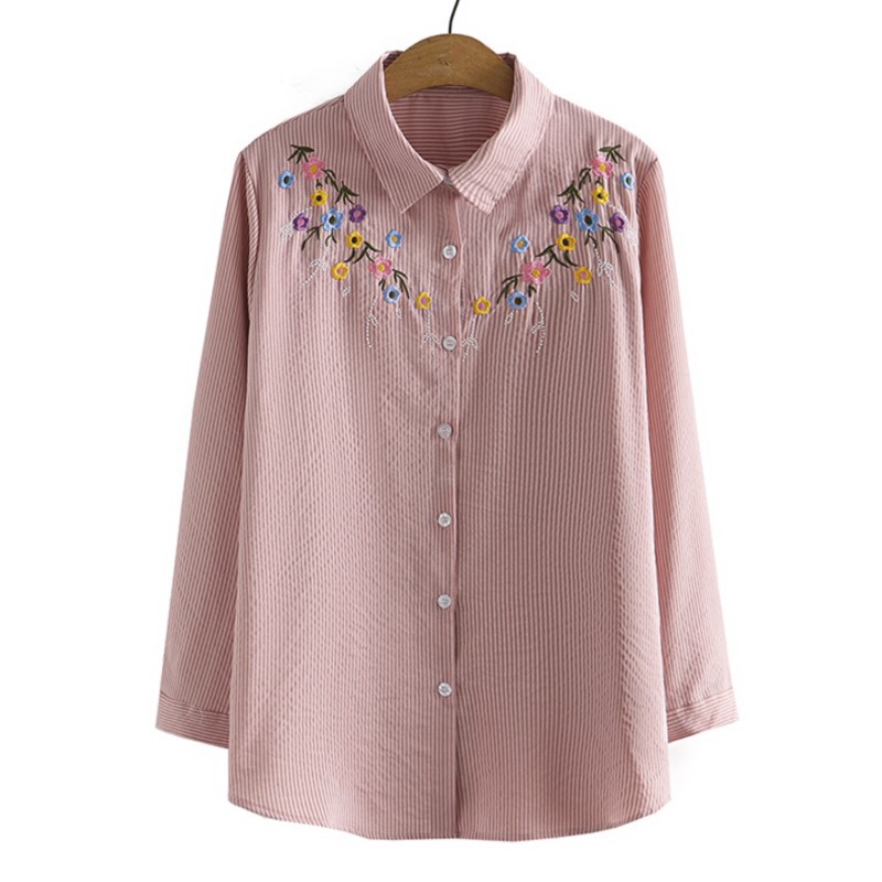 4XL Plus Size Shirts Women Spr - Embroidery Cotton Shirt avis et prix