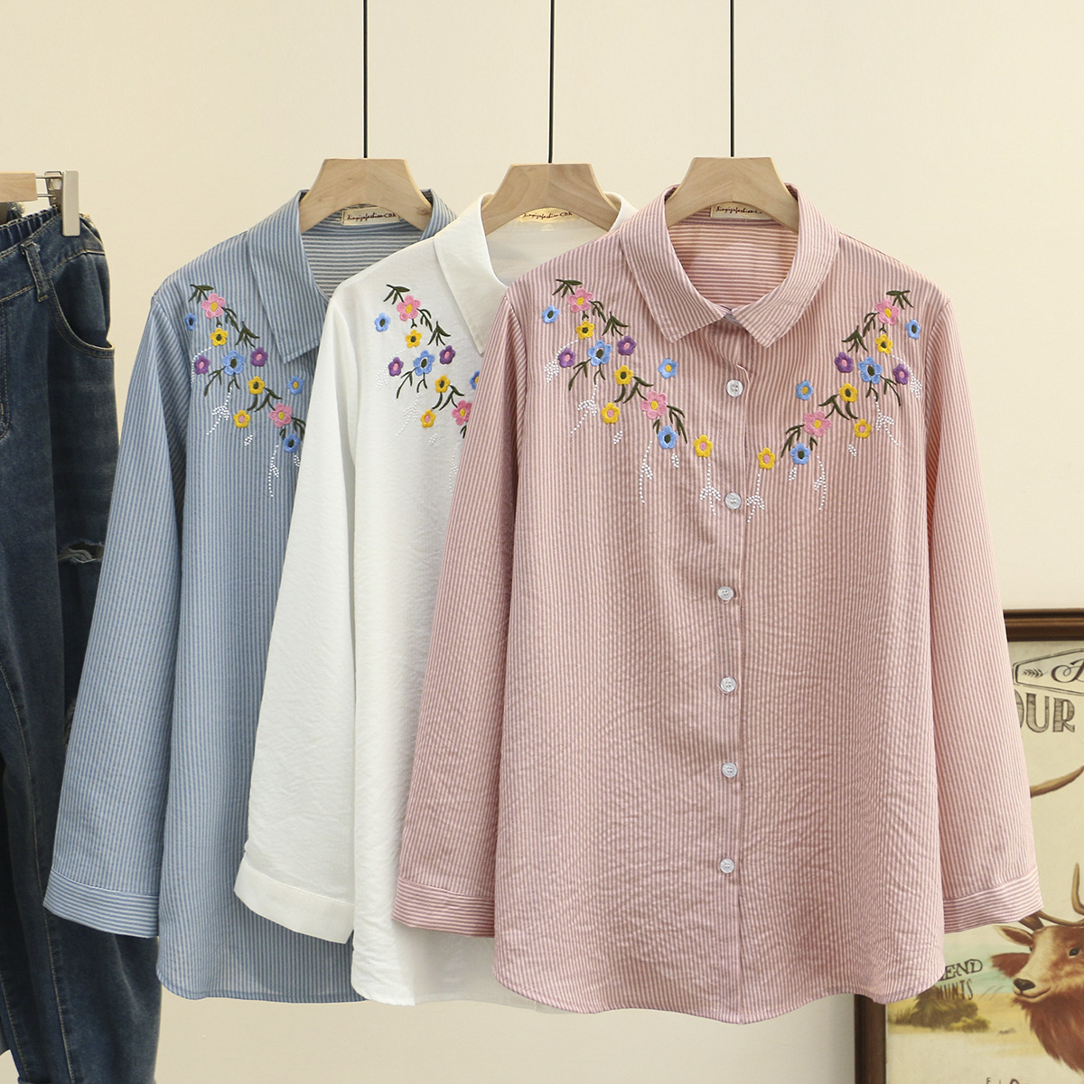 4XL Plus Size Shirts Women Spr - Embroidery Cotton Shirt avis et prix
