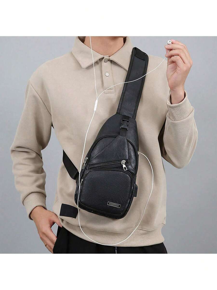 Mens PU Leather Sling Bag With - Embroidery Bag avis et prix