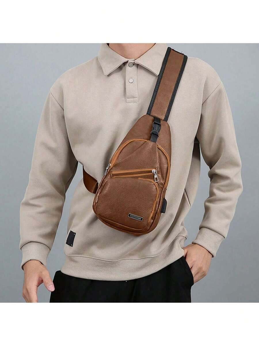 Mens PU Leather Sling Bag With - Embroidery Bag avis et prix