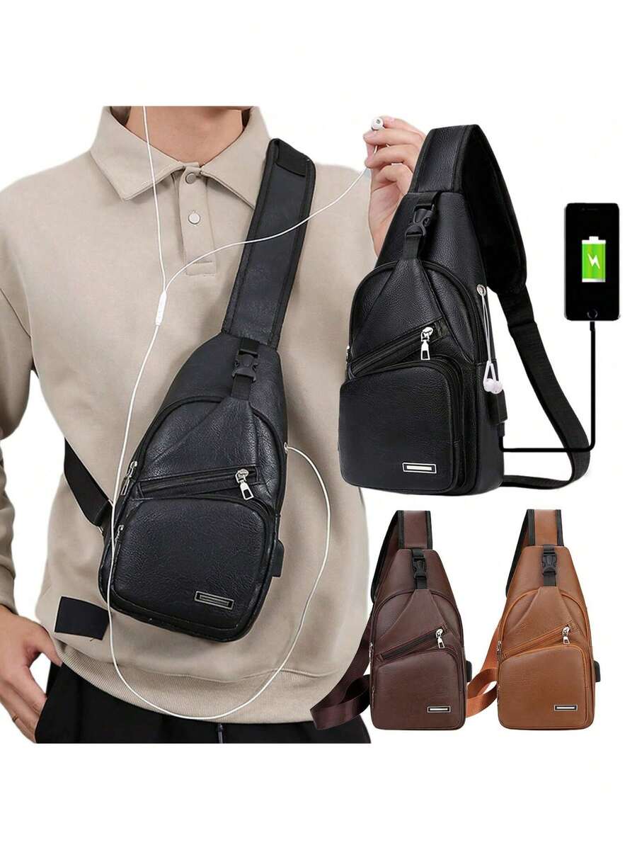 Mens PU Leather Sling Bag With - Embroidery Bag avis et prix