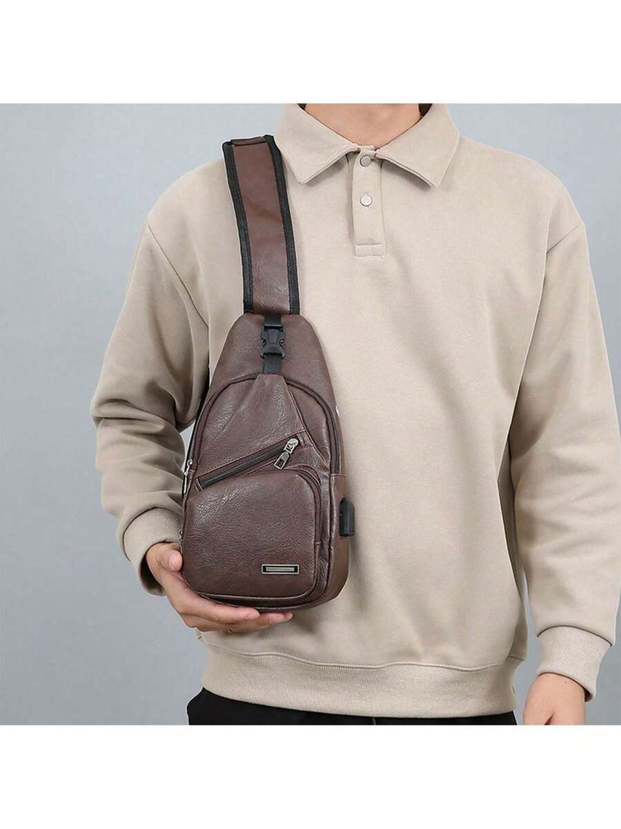 Mens PU Leather Sling Bag With - Embroidery Bag avis et prix