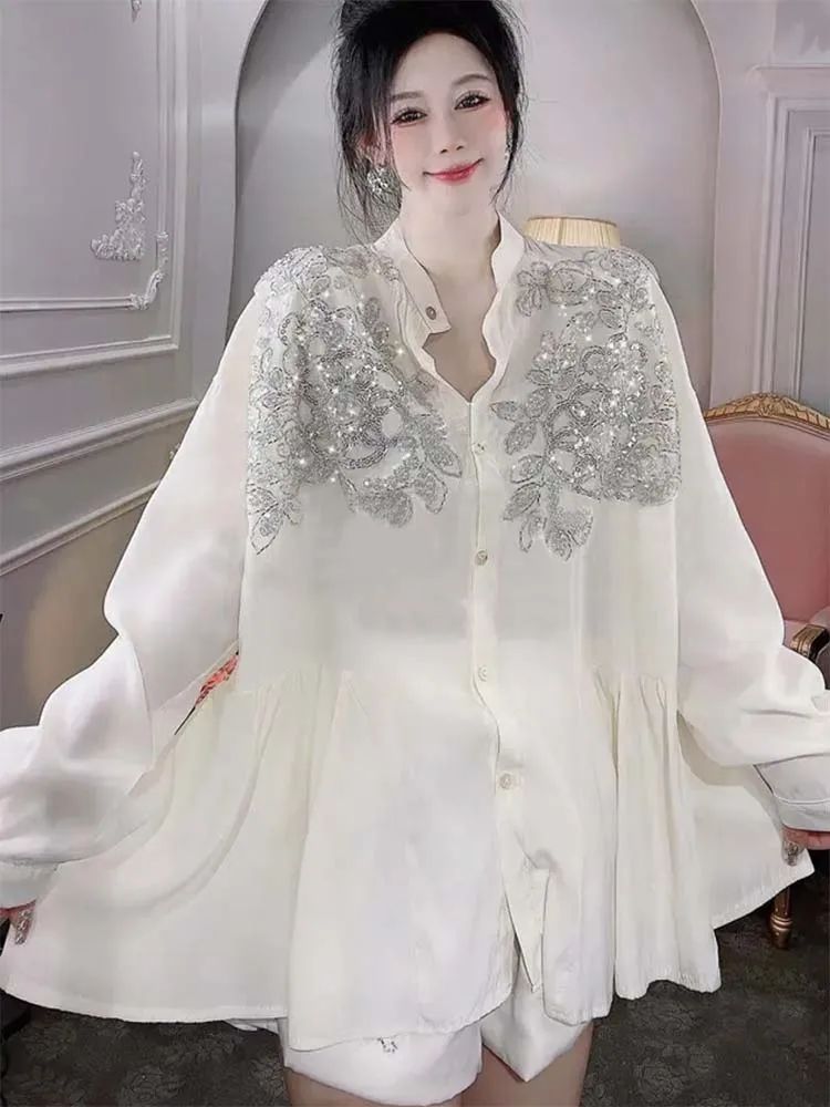 Transparent Flowers Embroidery - Embroidery Cotton Shirt avis et prix