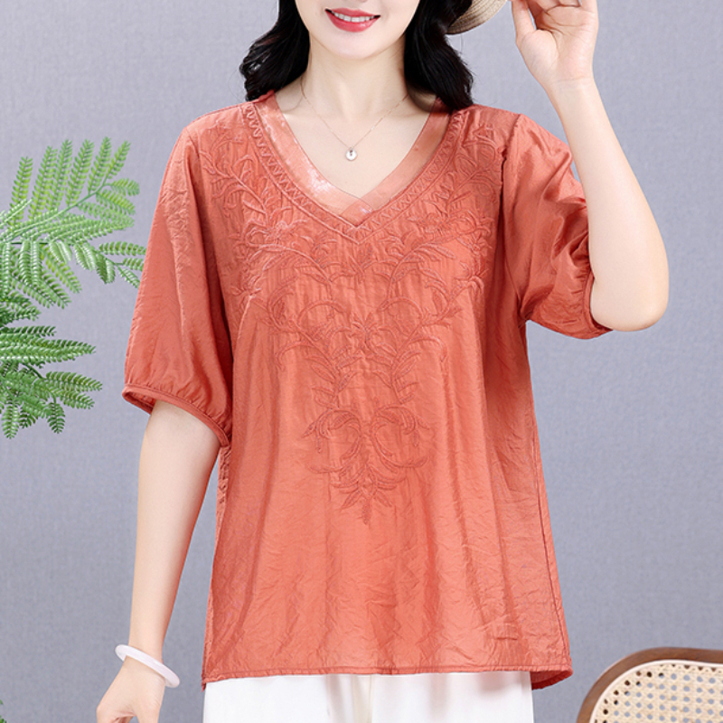 Summer Elastic Tee Shirt Solid - Embroidery Cotton Shirt avis et prix