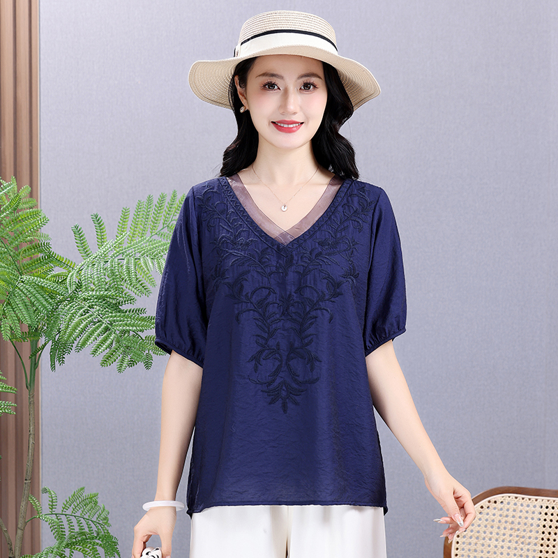 Summer Elastic Tee Shirt Solid - Embroidery Cotton Shirt avis et prix