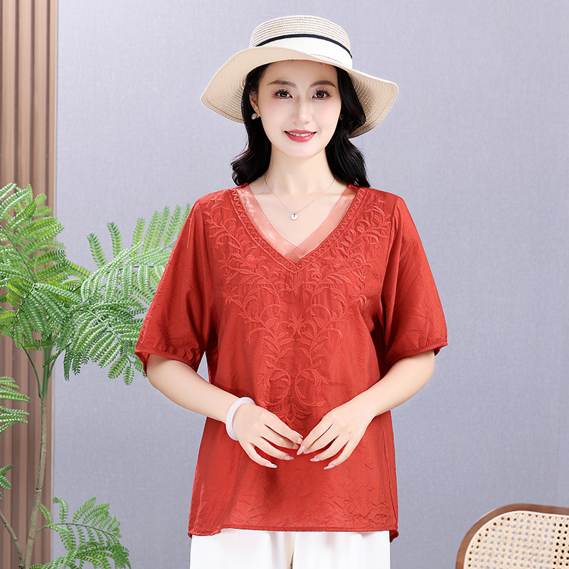 Summer Elastic Tee Shirt Solid - Embroidery Cotton Shirt avis et prix