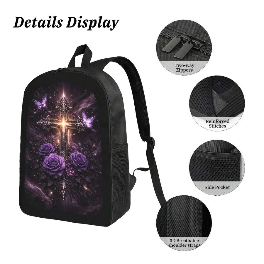 Dark Gothic Cross Backpack Wit - Embroidery Roses avis et prix