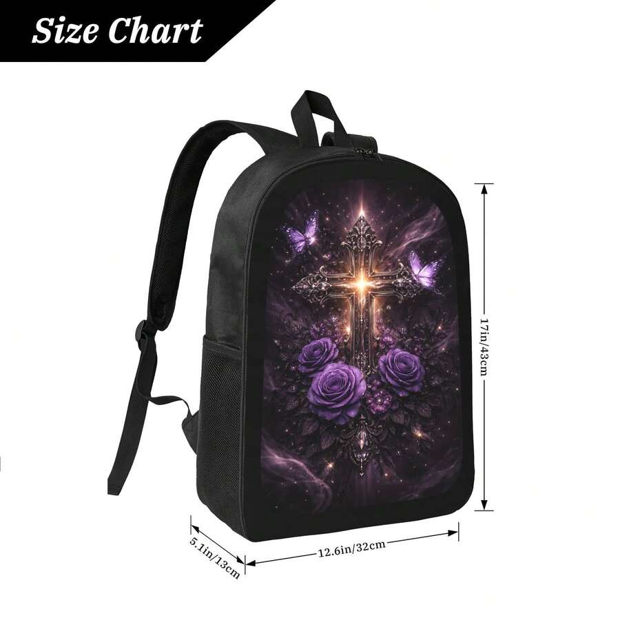 Dark Gothic Cross Backpack Wit - Embroidery Roses avis et prix
