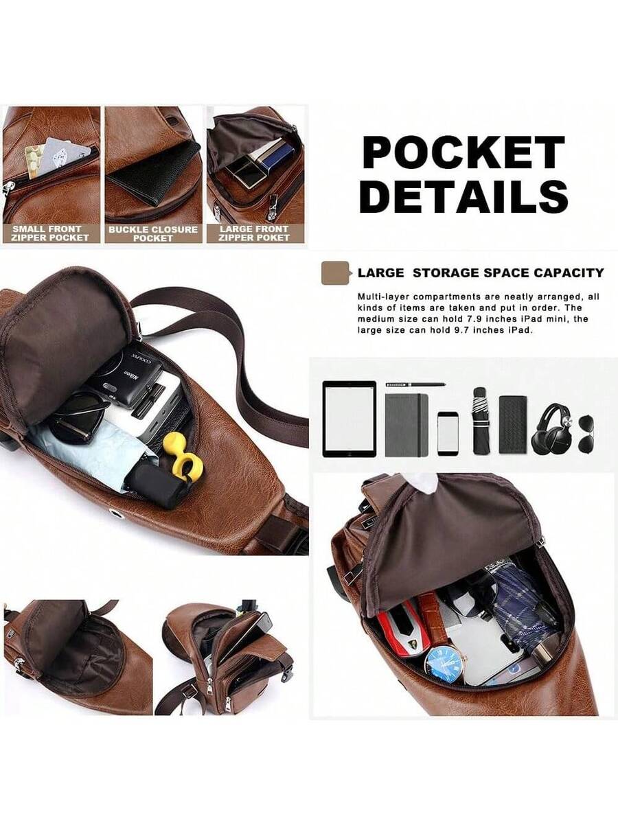 Mens Sling Bag With USB Port,  - Embroidery Bag avis et prix