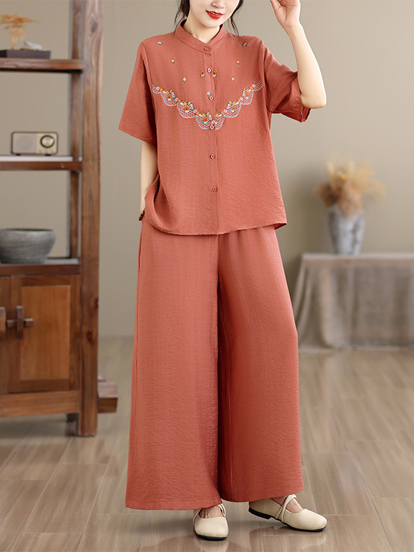 Embroidered Cotton Linen Short - Embroidery Cotton Shirt avis et prix