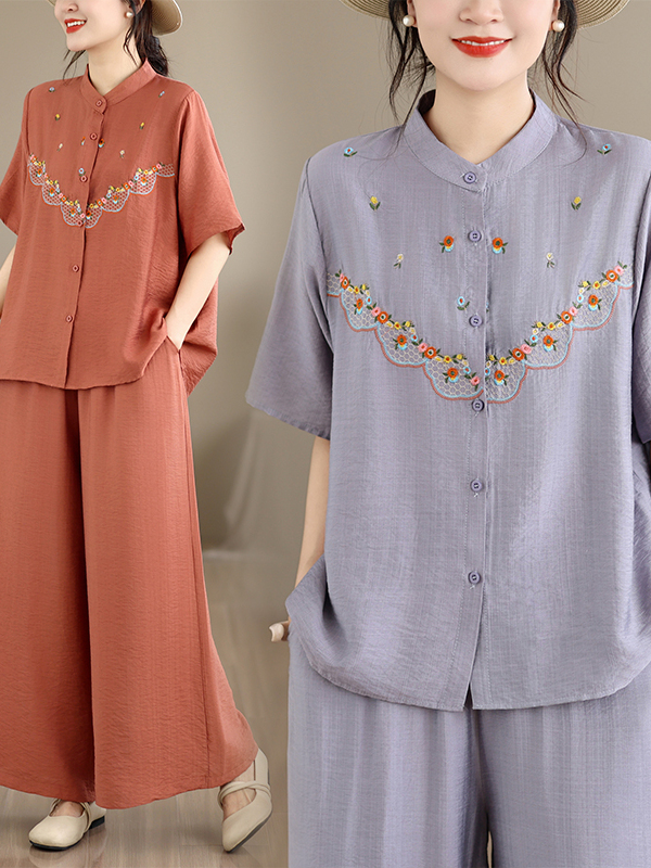 Embroidered Cotton Linen Short - Embroidery Cotton Shirt avis et prix