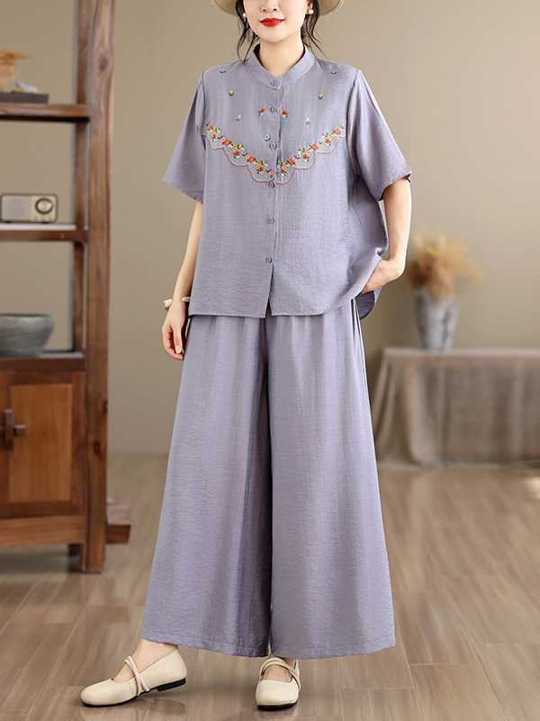 Embroidered Cotton Linen Short - Embroidery Cotton Shirt avis et prix