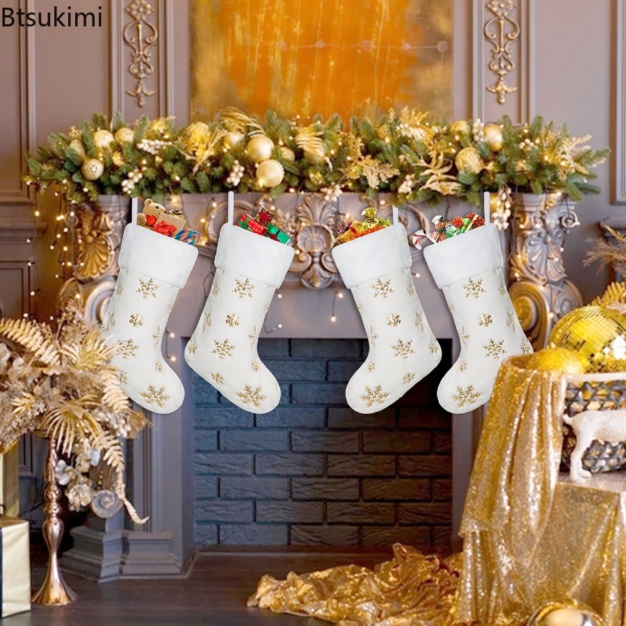 New 2026 White Plush Stamping  - Embroidery Xmas Stocking avis et prix