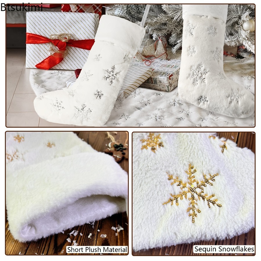 New 2026 White Plush Stamping  - Embroidery Xmas Stocking avis et prix