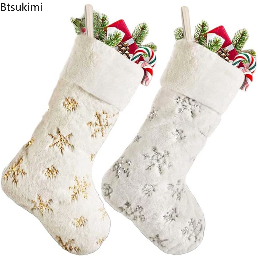 New 2026 White Plush Stamping  - Embroidery Xmas Stocking avis et prix