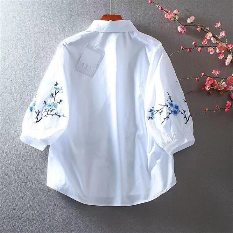 White Embroidered Shirt Women  - Embroidery On Shirt avis et prix